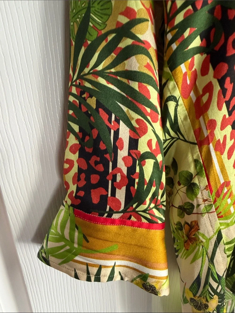 L’Agence Tropical Print Button-Up Silk Top in Multi Green - Picture 3 of 4
